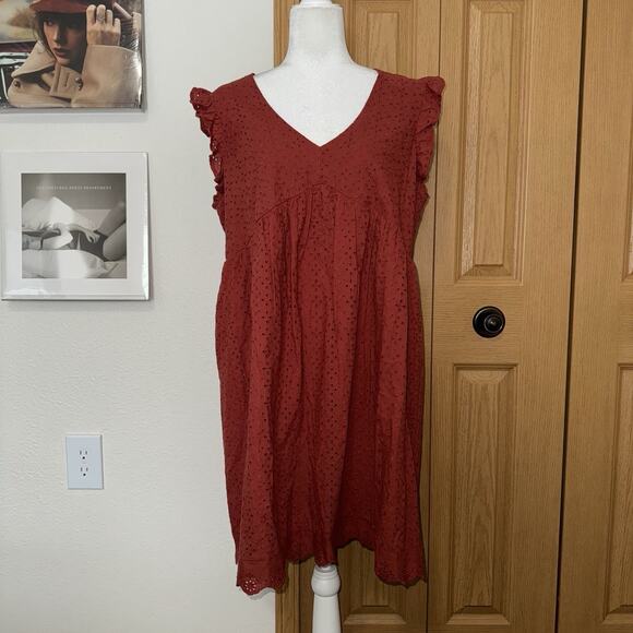 Knox Rose Dresses & Skirts - Knox Rose Eyelet Burnt Orange Boho Summer Lined Dress Size Large Cottage Core